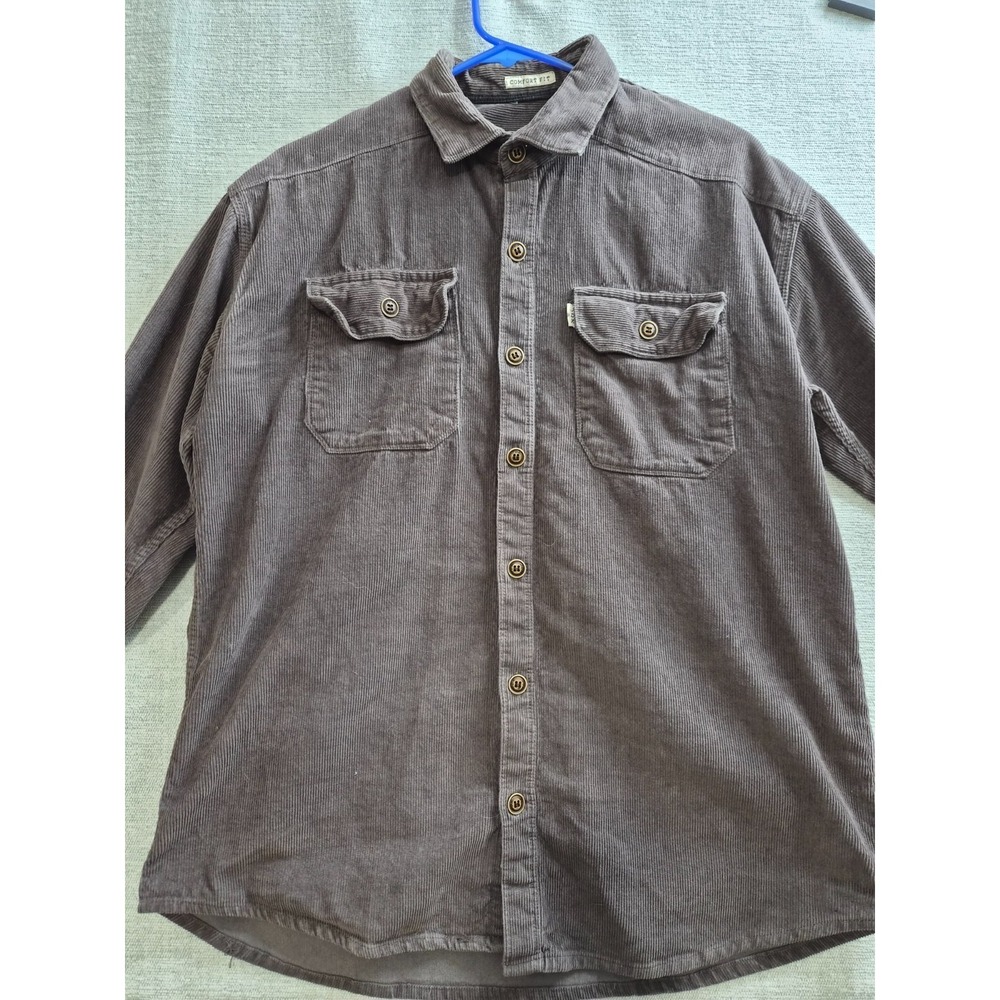 Vintage JDK Corduroy Shirt Mens 2XL Brown Comfort Fit Pockets Button Up Casual